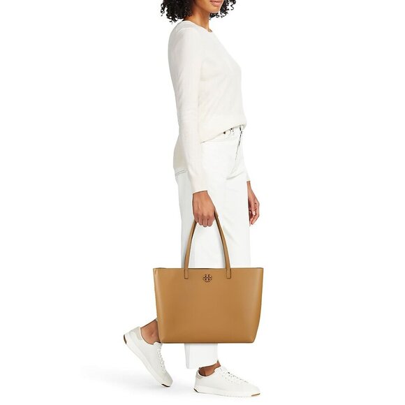 Tory Burch McGraw Leather Tote Bag Tiramisu Brown - Picture 1 of 14